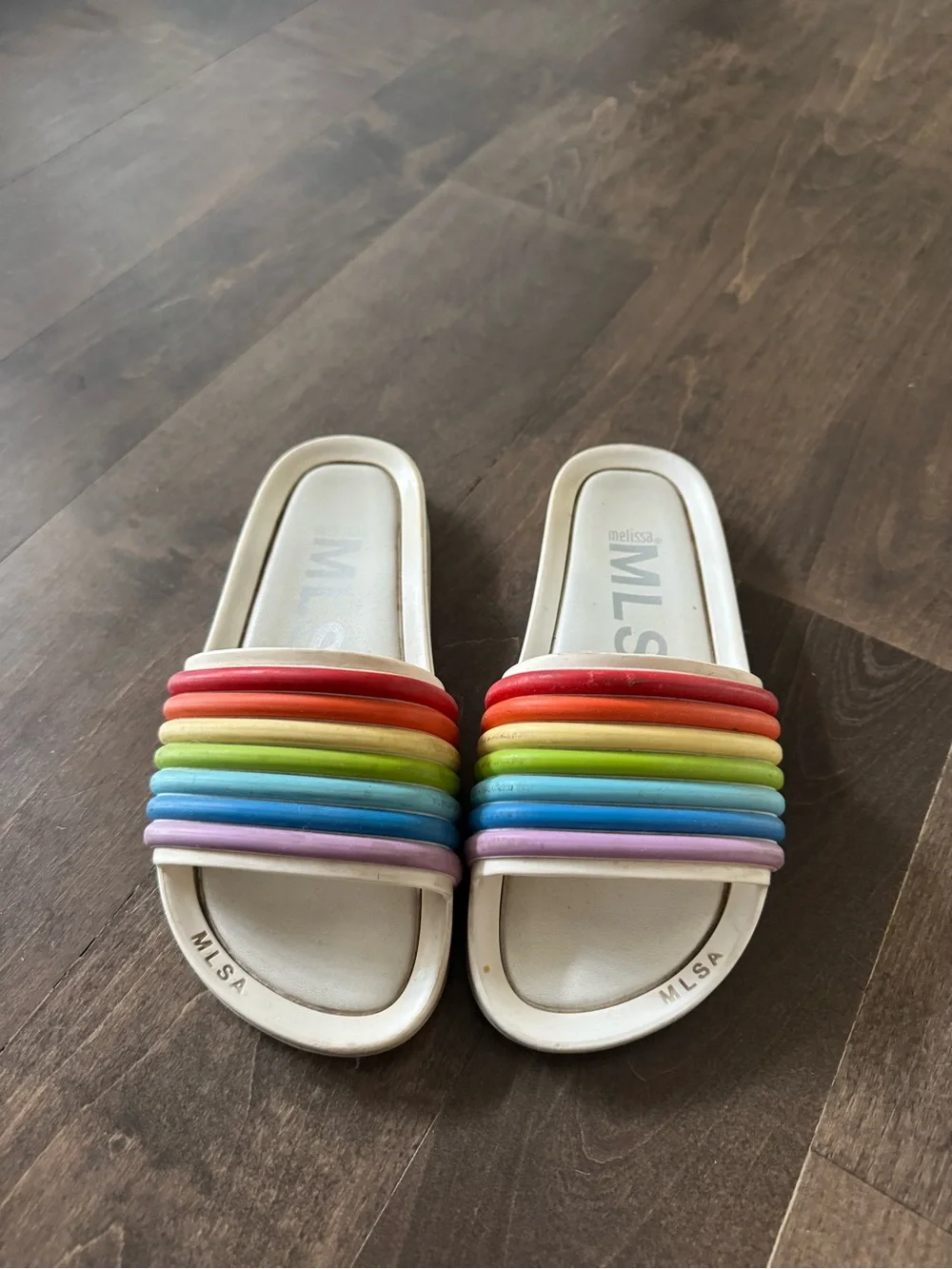 Melissa Kids Rainbow Strap Slide Sandals - White and Multicolor